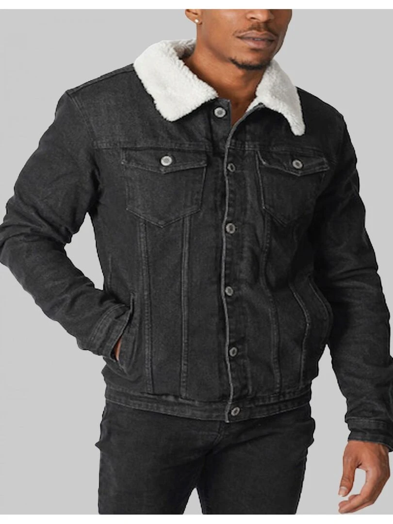 Veste jean sherpa Kebello Noir Noir