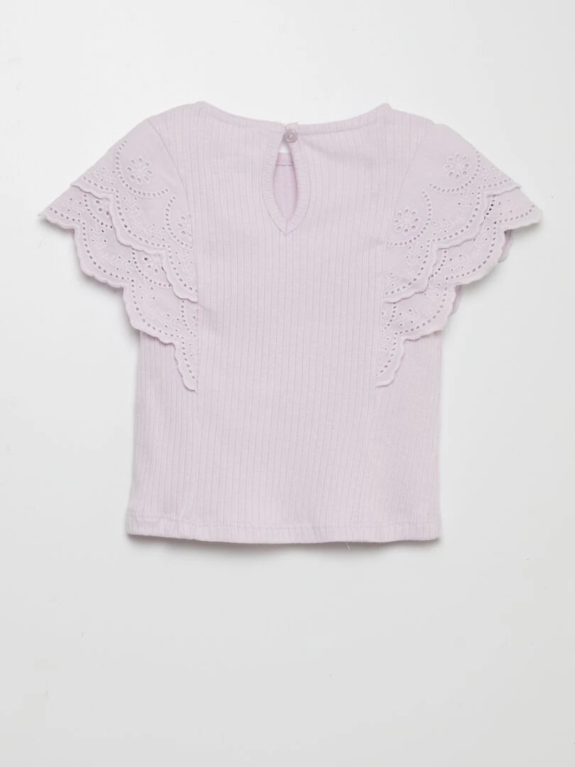 T shirt côtelé avec broderies anglaises Violet