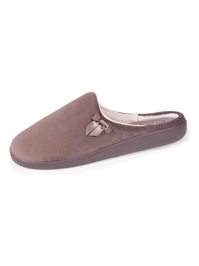 Isotoner Chaussons Mules Femme Taupe Pois Marron