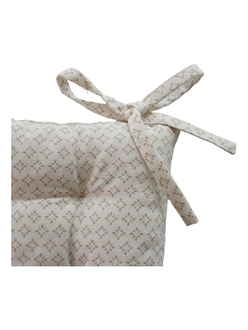 Galette de chaise en coton recyclé imprimée   Ecru