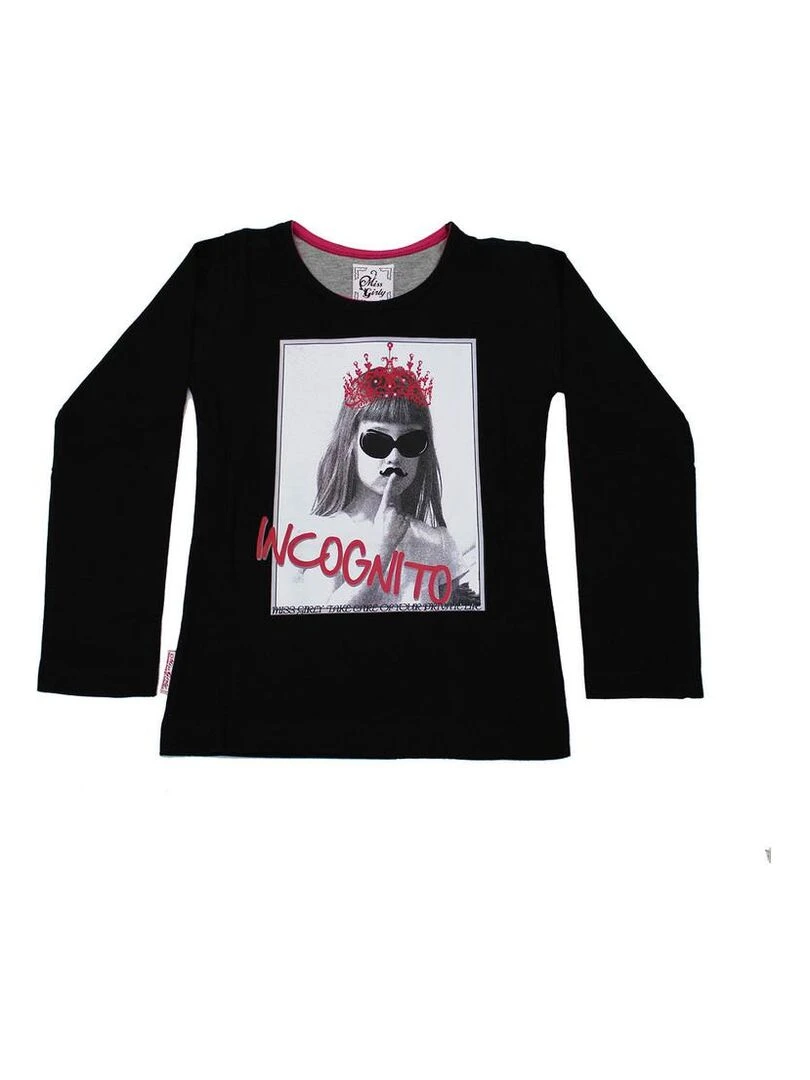 T shirt manches longues fille FONITO MISS GIRLY Noir Noir
