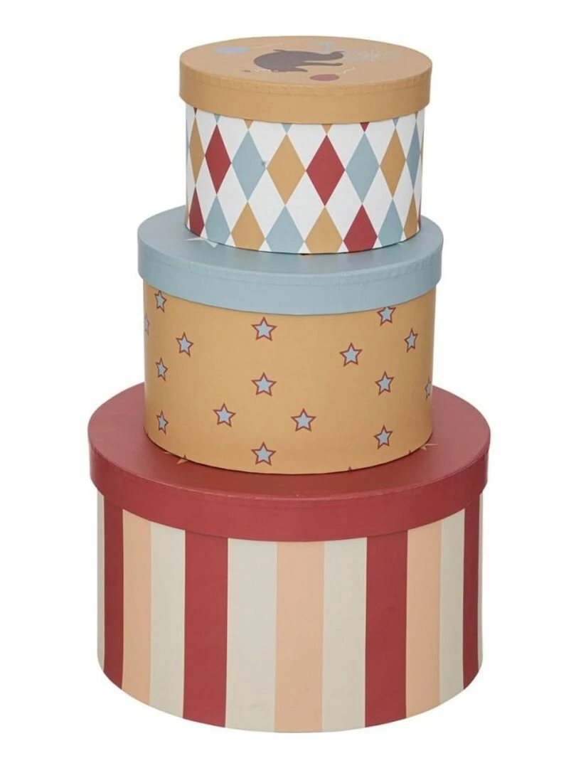 Lot de 3 boites rondes en papier Circus Rouge