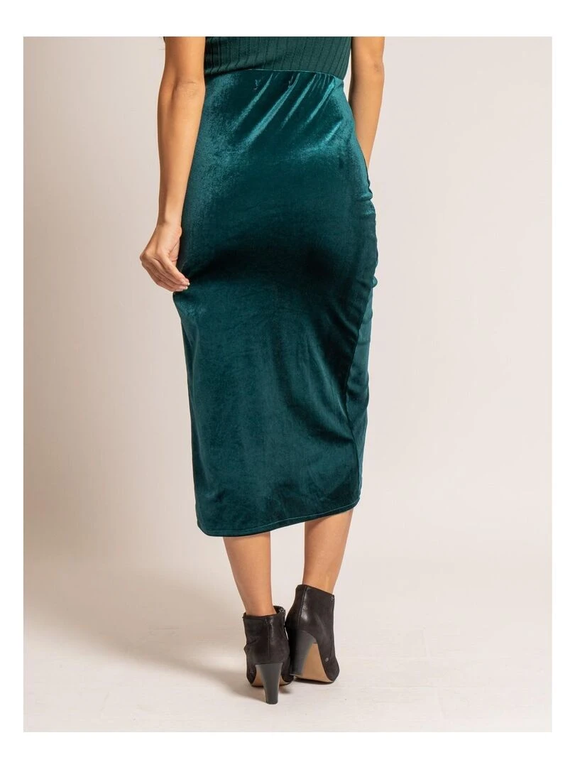 Jupe midi velours XESTOR Bleu canard