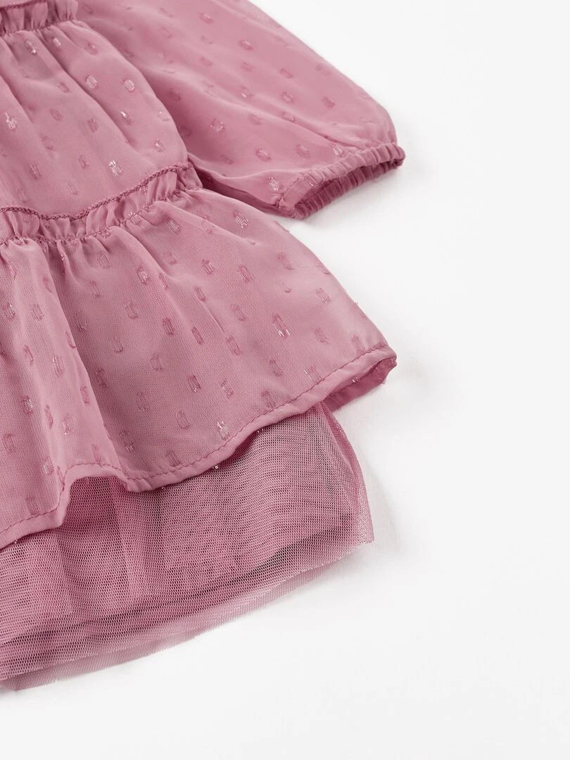 Robe à manches longues pour bébé fille manches longues CÉRÉMONIE   Rose