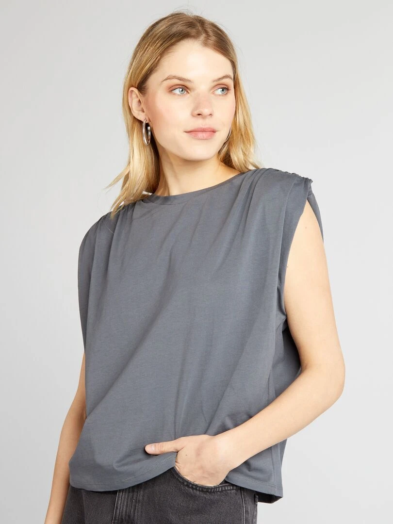 Tee shirt sans manches avec épaulettes   Gris