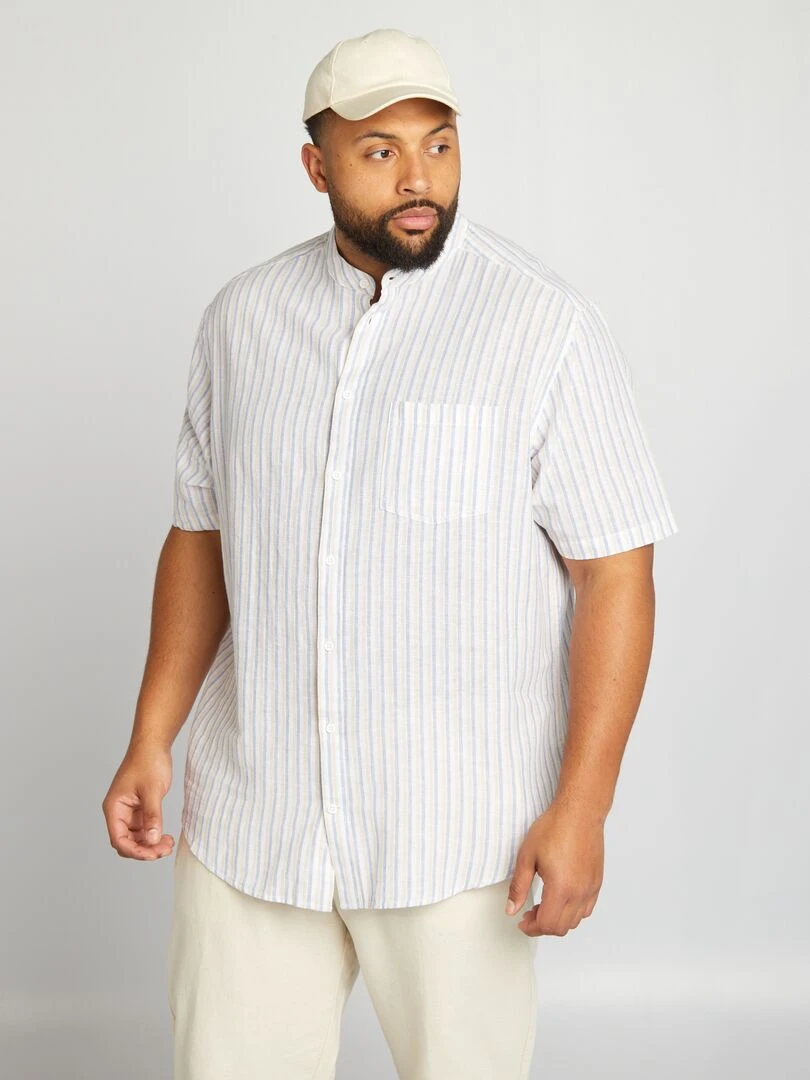 Chemise col mao   Blanc rayé