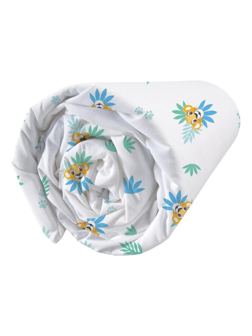 Drap housse imprimé 100% coton  DISNEY HOME LE ROI LION SIMBA   Blanc