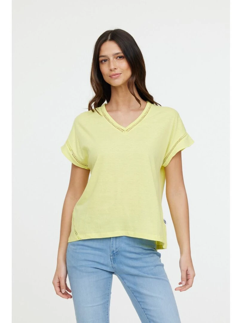 Lee Cooper T Shirt manches courtes coton/lin regular ACANA MC Jaune citron