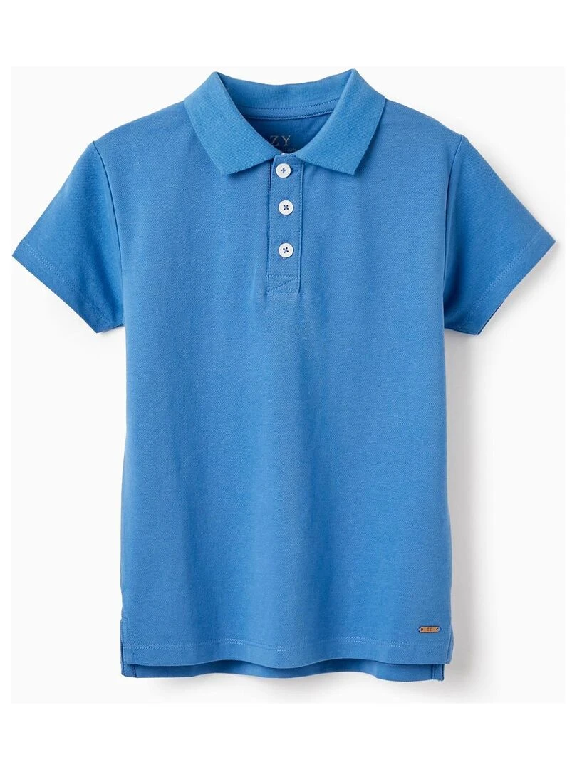 Polo En Piqué De Coton Pour Garçon manches courtes Bleu
