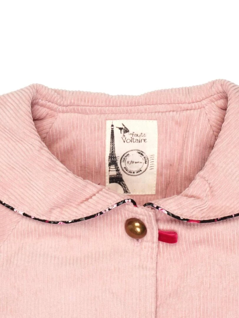Veste Rétro Velours Rose Pastel Fille  Col Marin  CHARLOTTE   'LA FAUTE A VOLTAIRE'   Rose clair