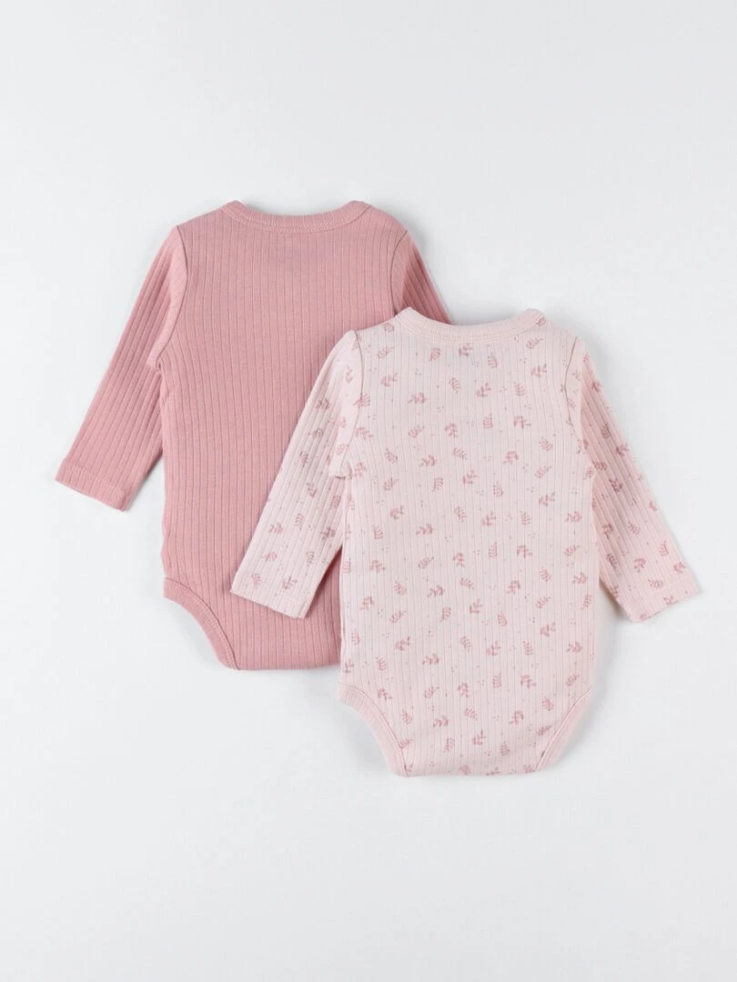 Set de 2 bodies en coton bio écru/rose Noukie's Rose
