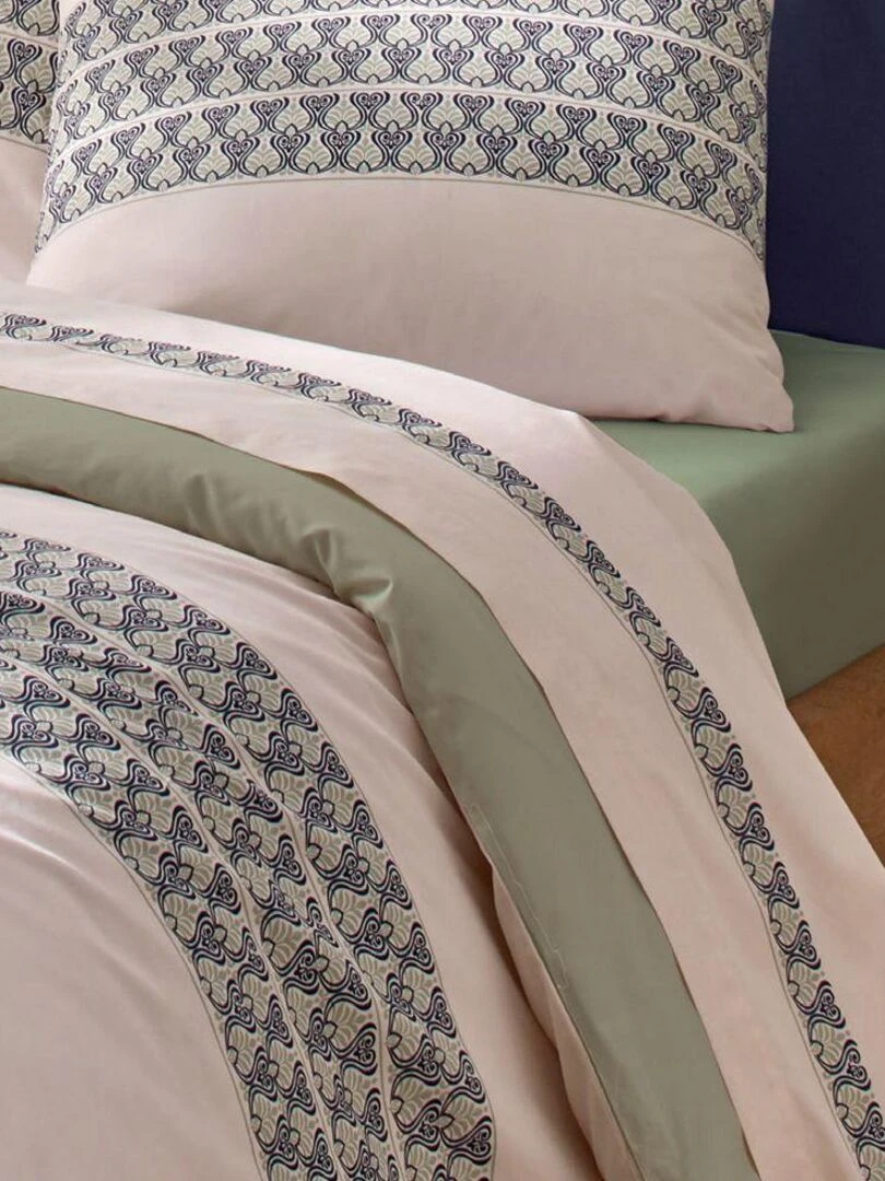 Parure de lit 2 places percale de coton à motifs   Rose