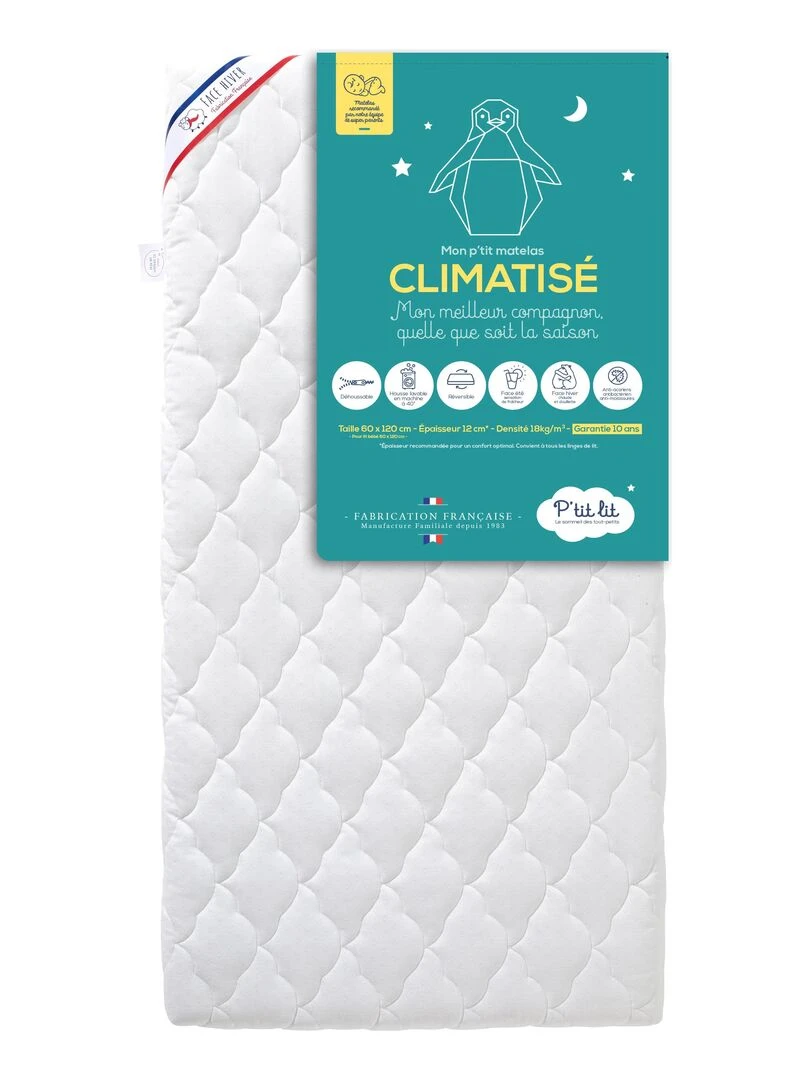 Matelas Bébé Climatisé 60x120 cm Déhoussable Réversible Blanc