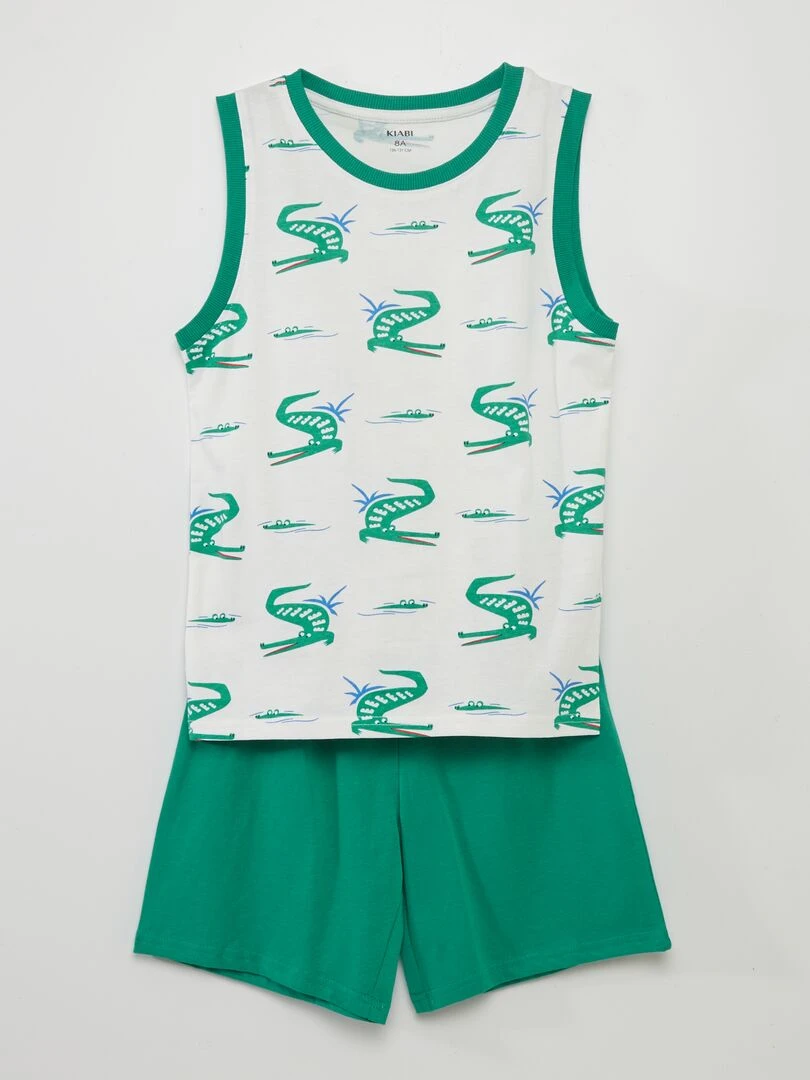 Ensemble pyjama t shirt + short 'croco' Blanc/vert