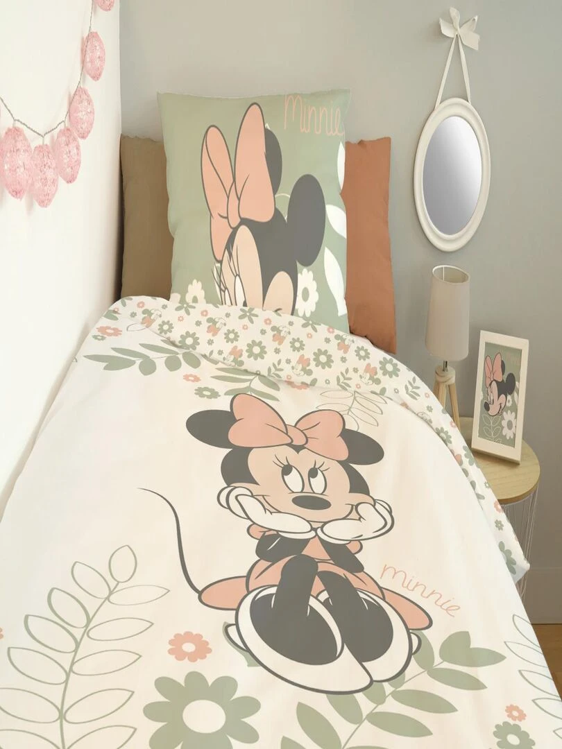 DISNEY   Housse de couette Minnie 140x200 cm   100% Coton   Vert   Vert