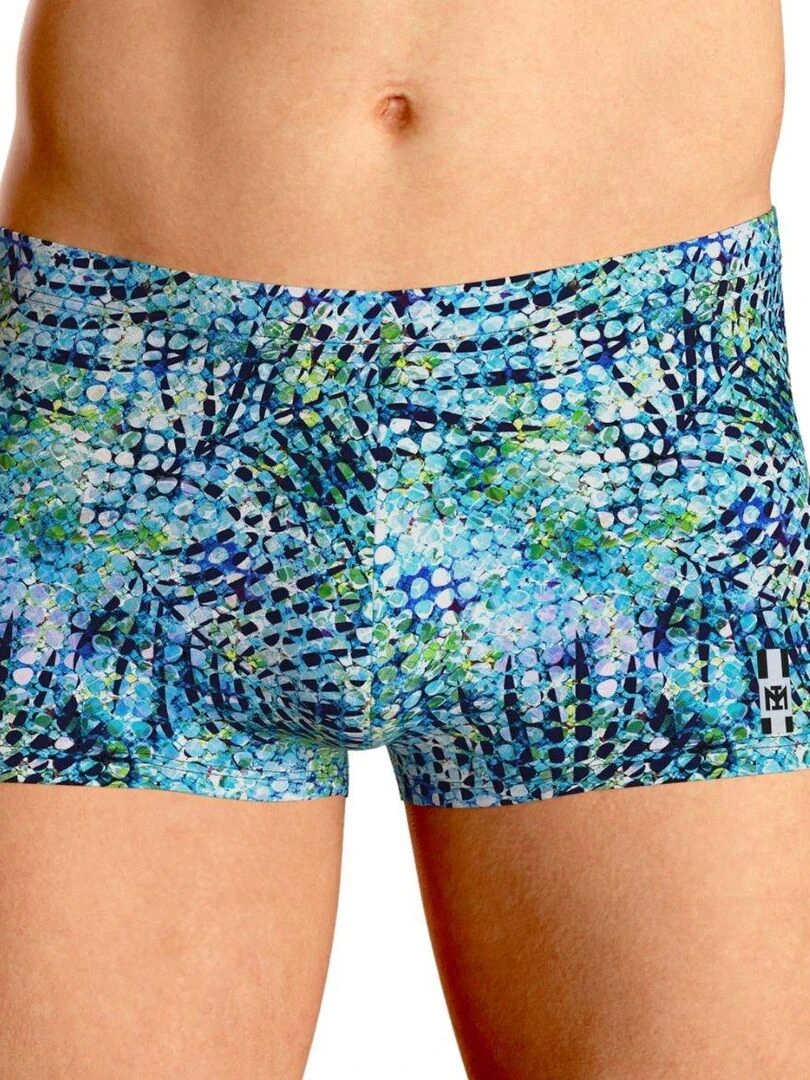 Boxer de bain pour homme couleur bleu imprimé tropical abstrait Bleu