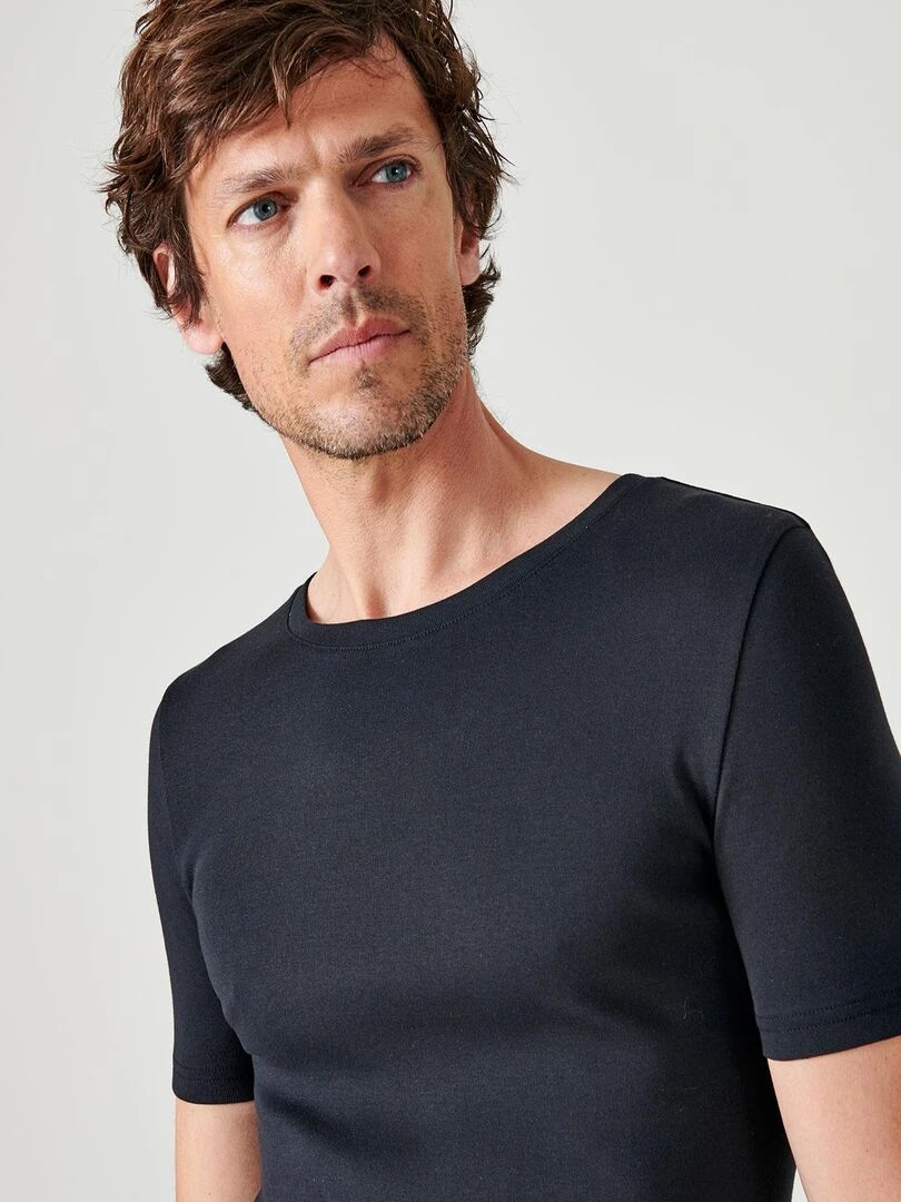 Lot de 2 t shirts col rond manches courtes Essential pur coton peigné Damart Noir