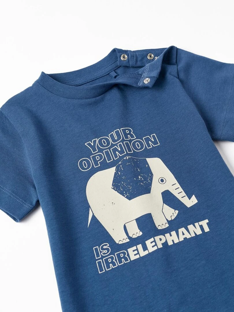 T shirt à manches courtes en coton pour bébé garçon 'Irrelephant' manches courtes  NATURE TAKEOVER   Bleu foncé