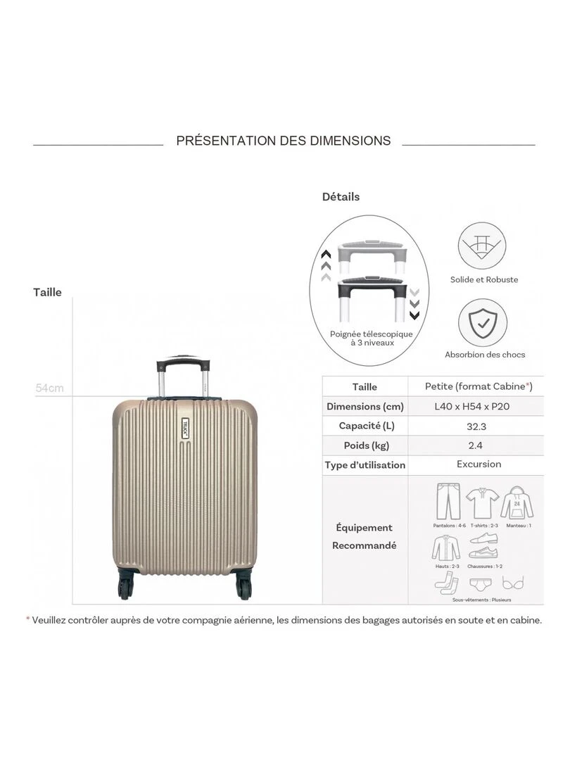 Valise cabine rigide 54cm ABS   Beige