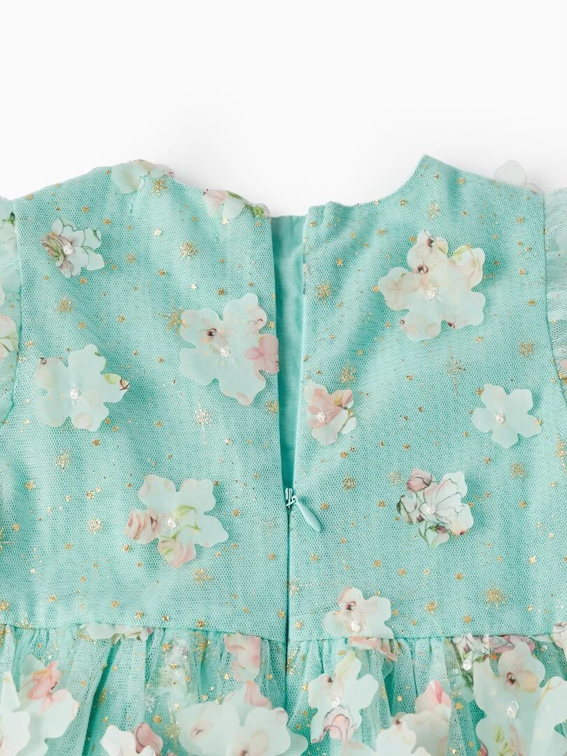 Robe en Tulle et Fleurs pour Fille manches courtes CÉRÉMONIE   Vert