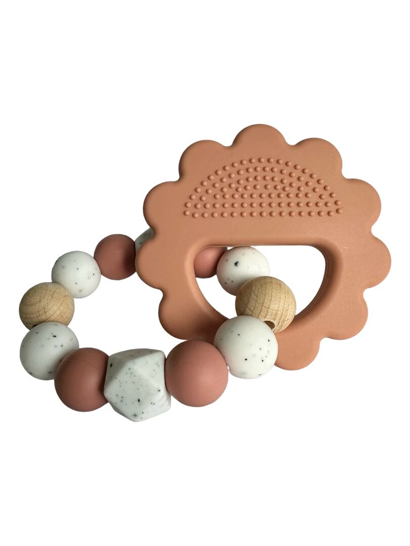 Hochet biscuit bois et silicone Rose