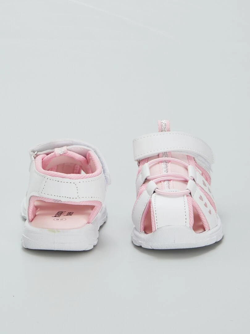 Sandales fermées à scratchs   Blanc/rose