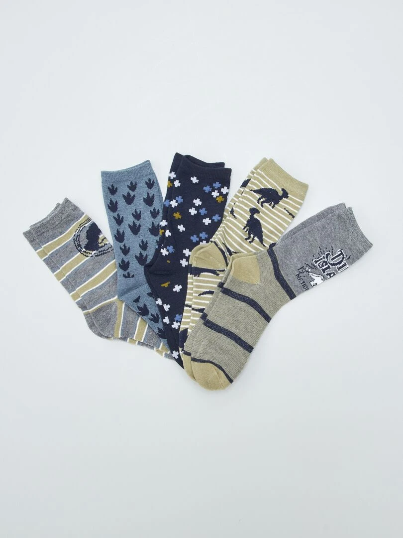 Lot de 5 paires de chaussettes imprimé dinosaure Kaki