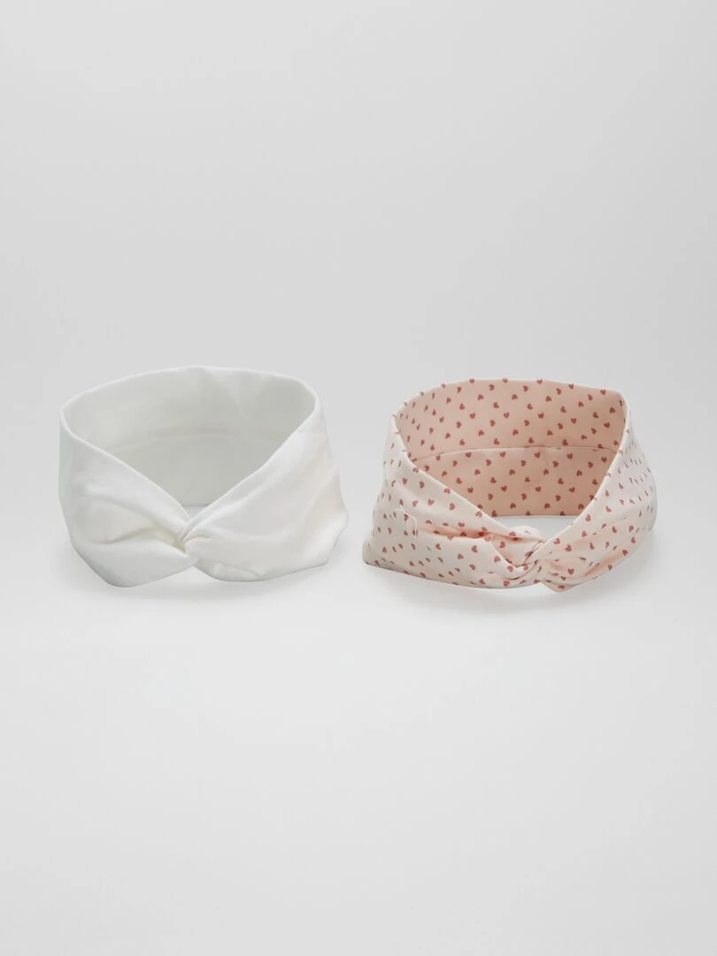 Lot de 2 bandeaux croisés en maille Rose/blanc