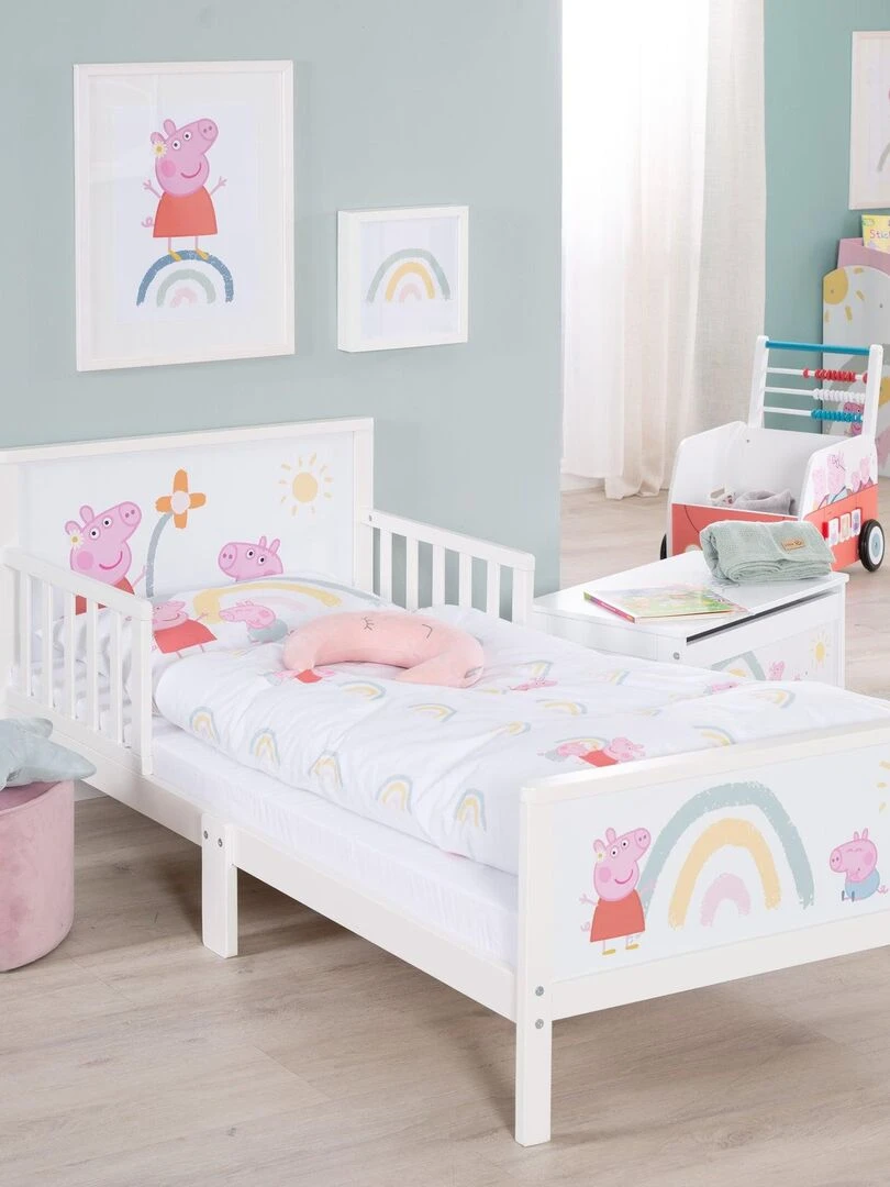 ROBA Parure de Lit Bébé 'Peppa Pig' 100 x 135 cm   2 Pièces   Motif Arc en Ciel   Rose   Gris   Blanc Rose Gris