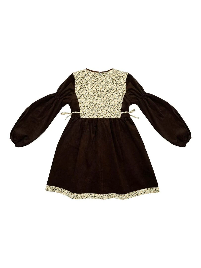 Robe Fleurie Liberty Jaune  Marron Fille  MARGOT   'LA FAUTE A VOLTAIRE'   Marron