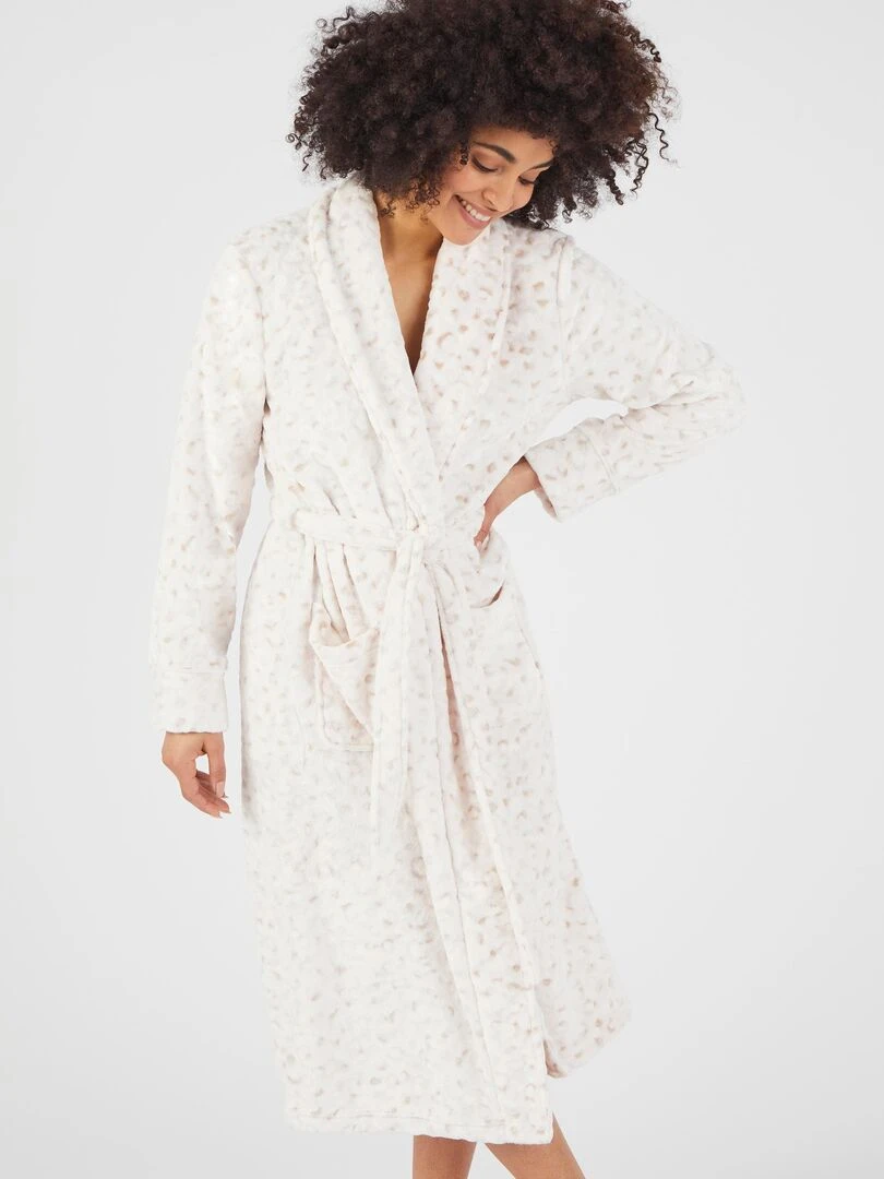 Robe de chambre maille douce et chaude imprimée Thermolactyl   Damart   Blanc