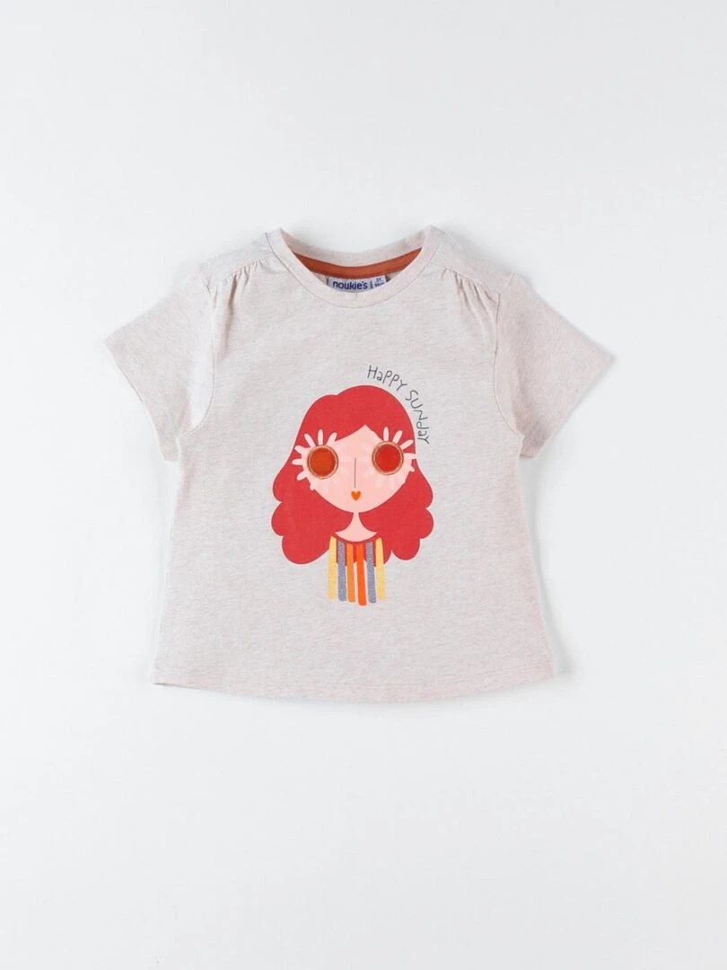 T shirt petite fille à courtes manches  chiné   Noukie's   Beige