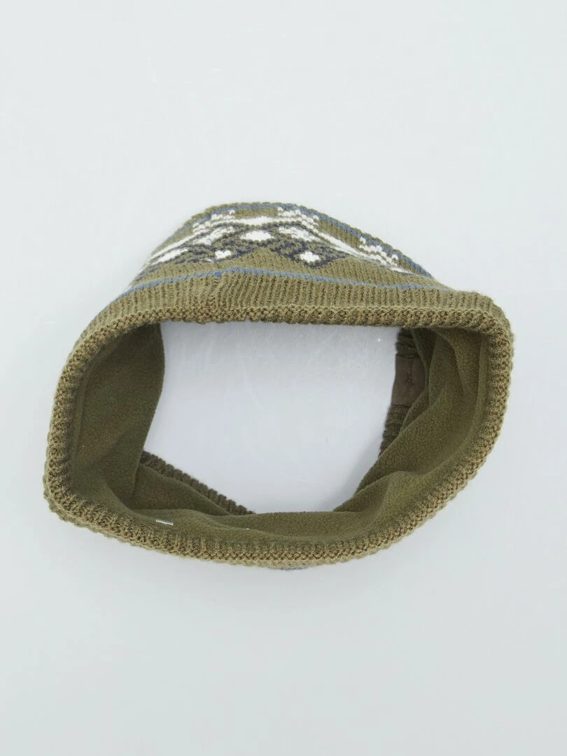 Bonnet + snood en maille jacquard   Kaki