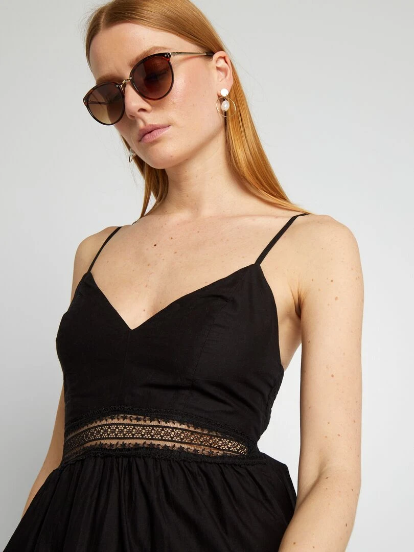 Robe longue à empiècement dentelle noir