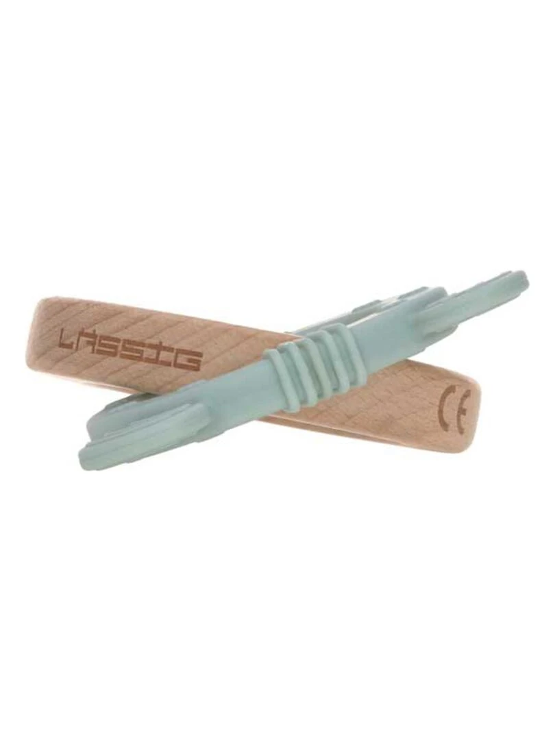 Anneau de dentition 2 en 1 en bois et silicone Chien Bleu