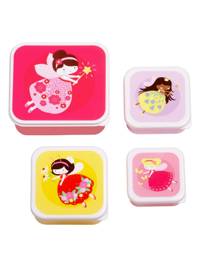 Lot de 4 boîtes à goûter Fée Rose