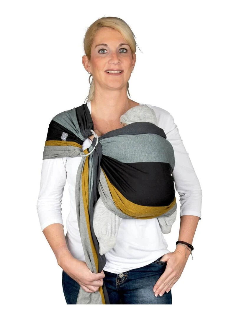 Hoppediz Écharpe de portage Ring Sling Gris Jaune Gris