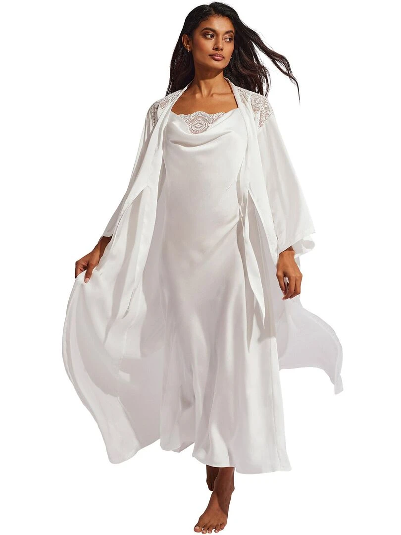 Déshabillé long satin Matilda mariage   Ecru