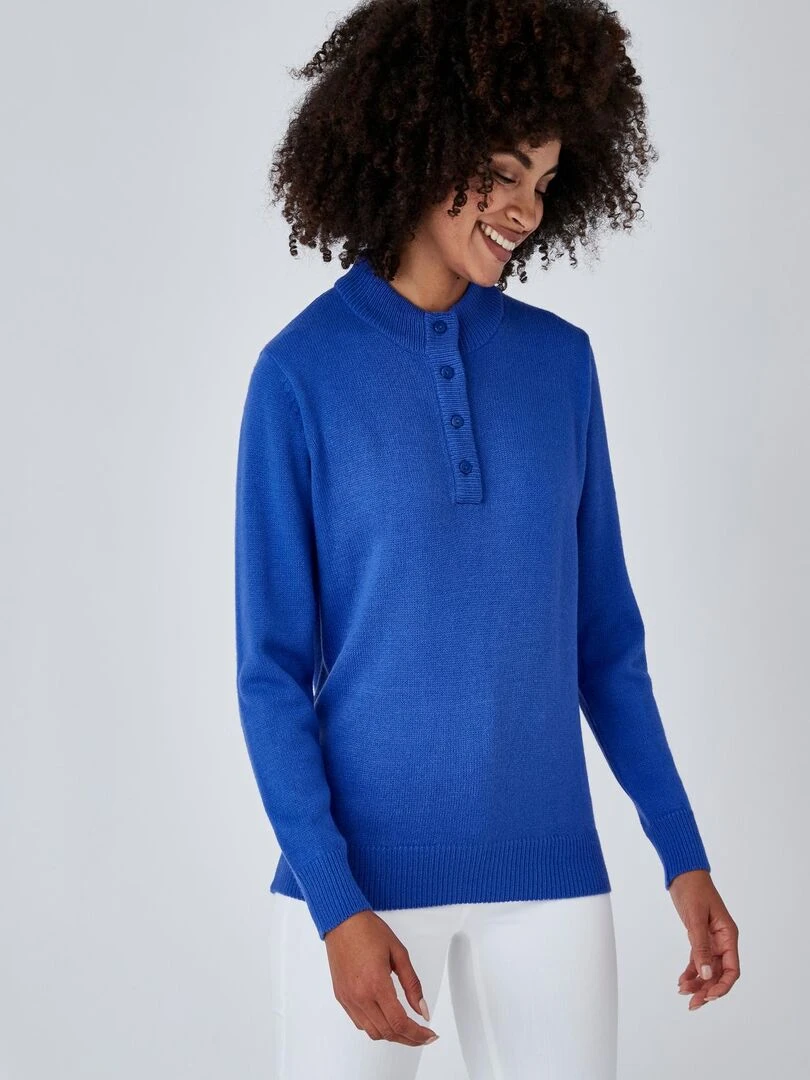 Pull col montant boutonné   Damart   Bleu