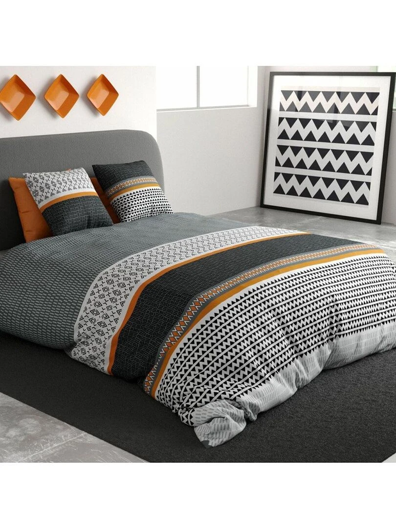 Housse de couette 260x240 Salomé + 2 taies 100% coton 57 fils Gris