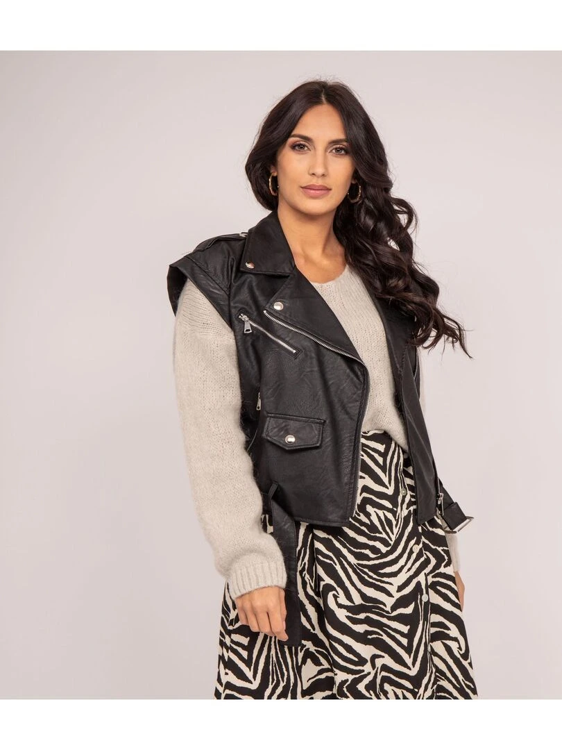 Veste sans manches simili cuir UMOT Noir