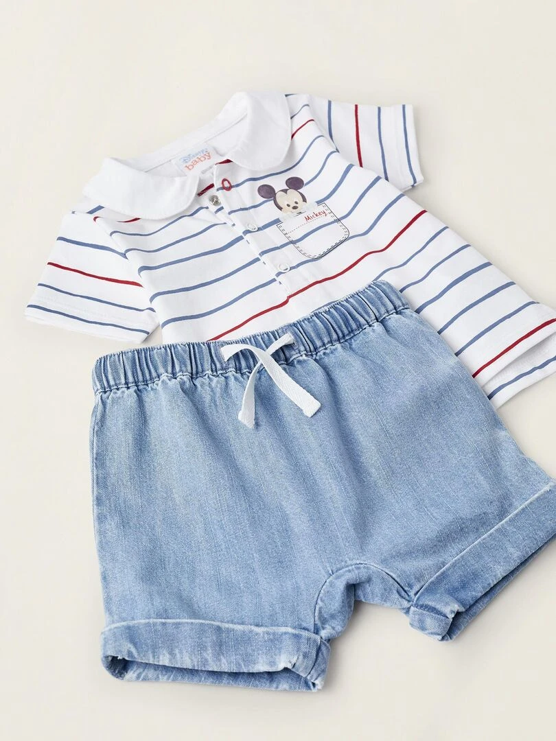 T Shirt + Short pour Nouveau Né 'Mickey'  MICKEY   Blanc