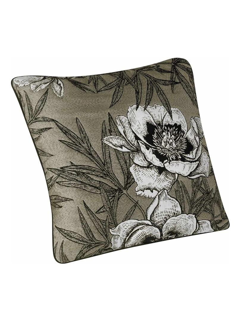 Coussin passepoilé aux impressions florales Vert olive
