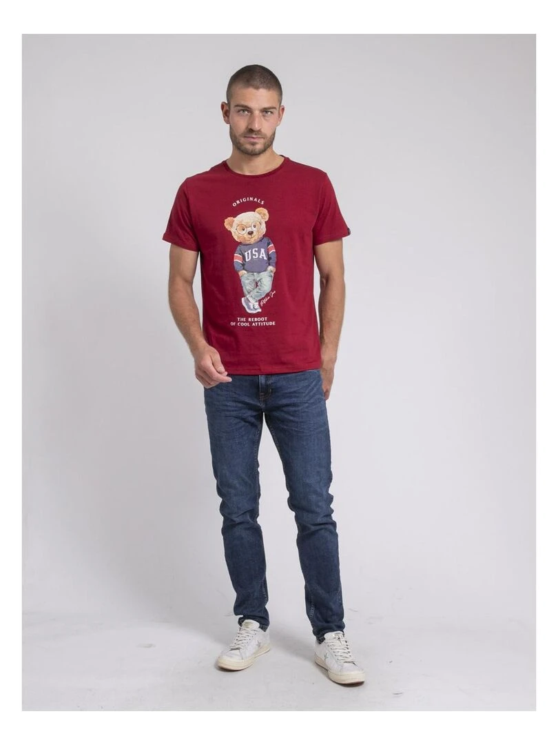 T shirt col rond pur coton JOULIO   Bordeaux