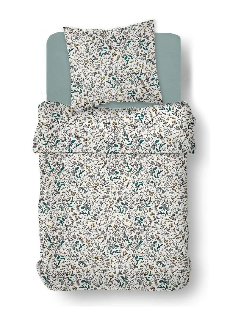 Parure de lit imprimé Floral coton SUNSHINE JULIA   Blanc