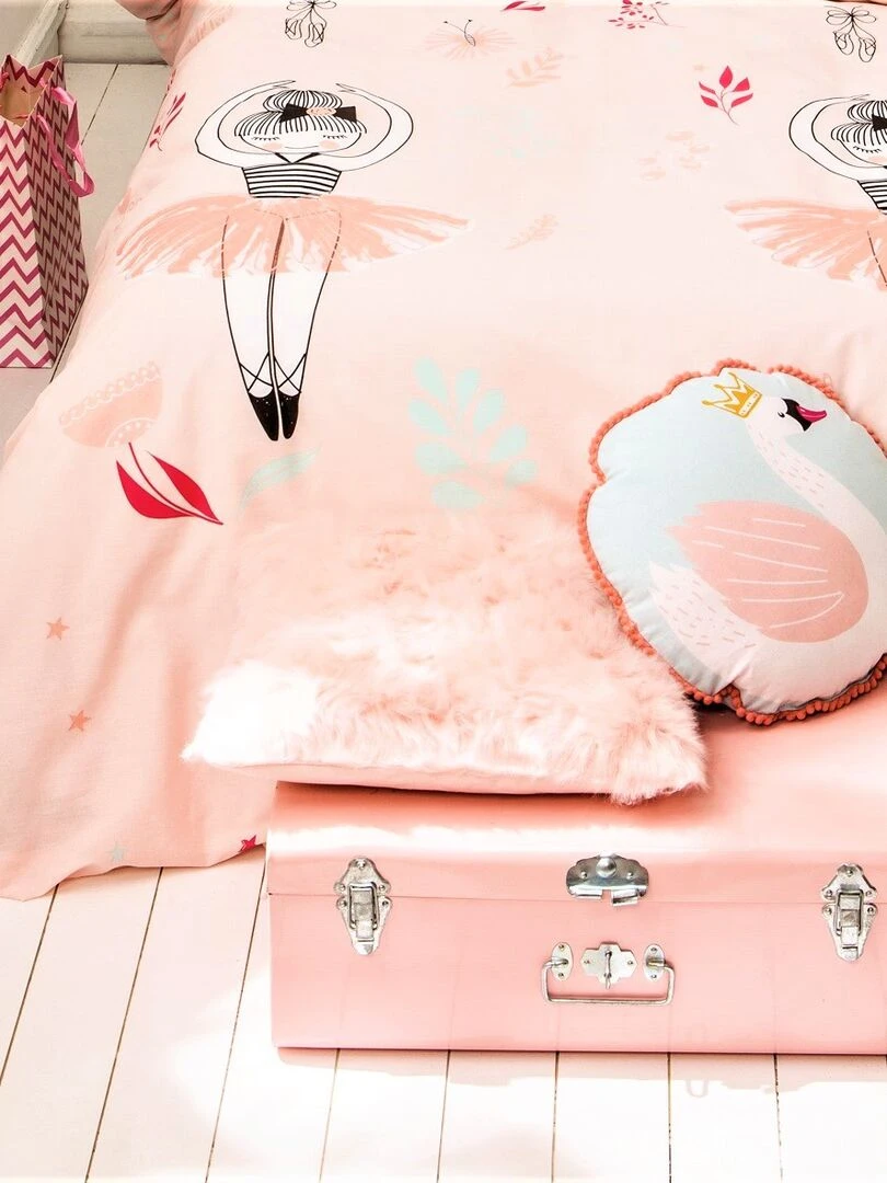 Future Home   Coussin rond coton bleu et rose avec cygne 35cm   Bleu