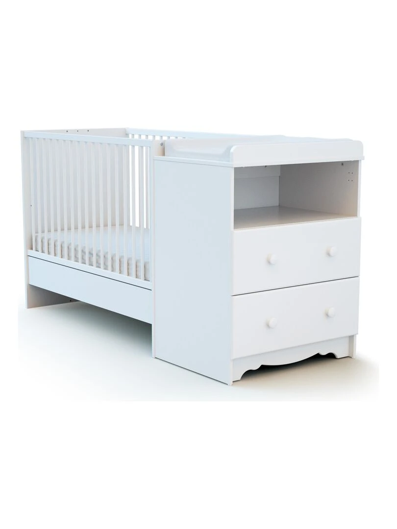 AT4 Combiné lit bébé évolutif en bois MARELLE Blanc 60 x 120 cm Blanc