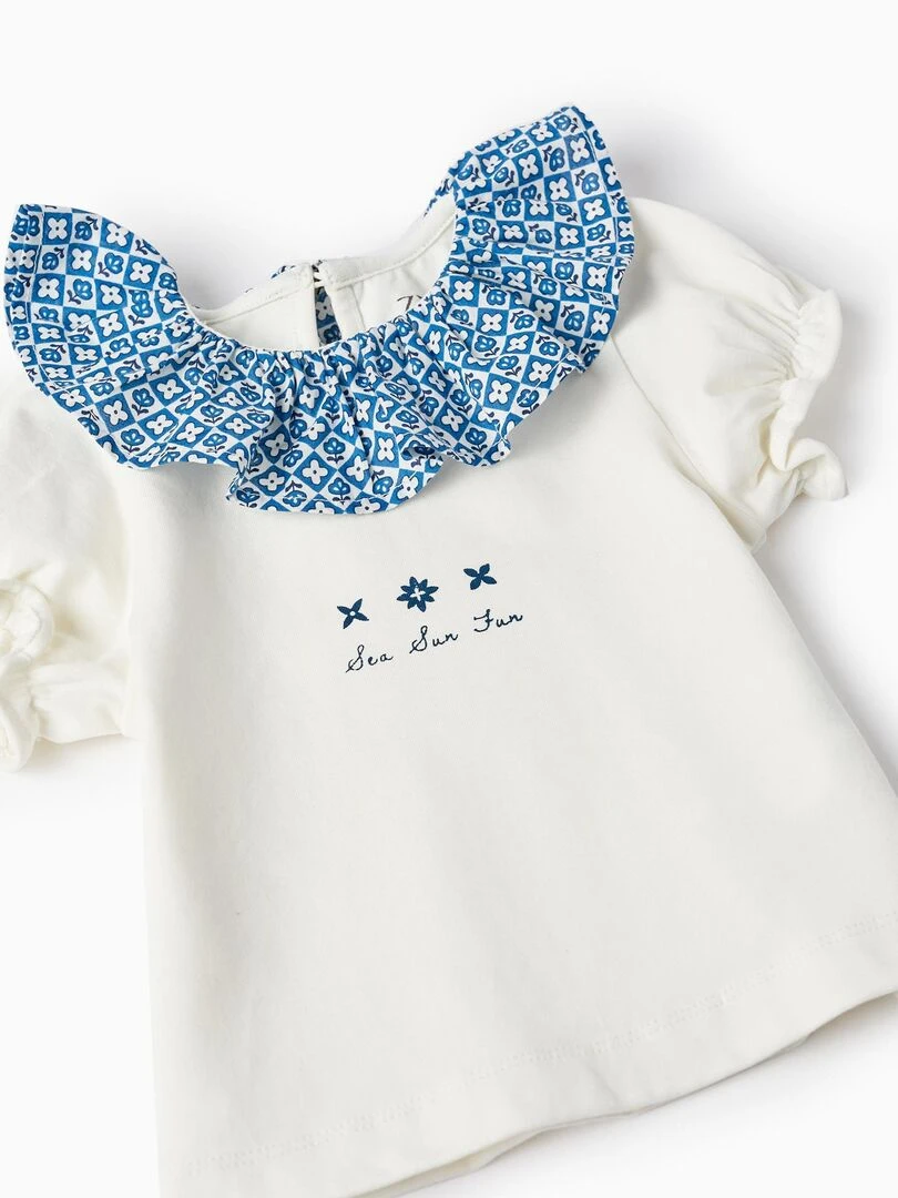 T Shirt + Short avec Nœuds pour Bébé Fille  ATLANTIC COMPANY   Beige clair