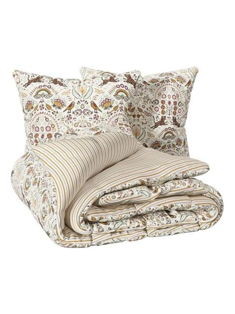 Housse de couette 240x220 Indie + 2 taies coton 57 fils Beige