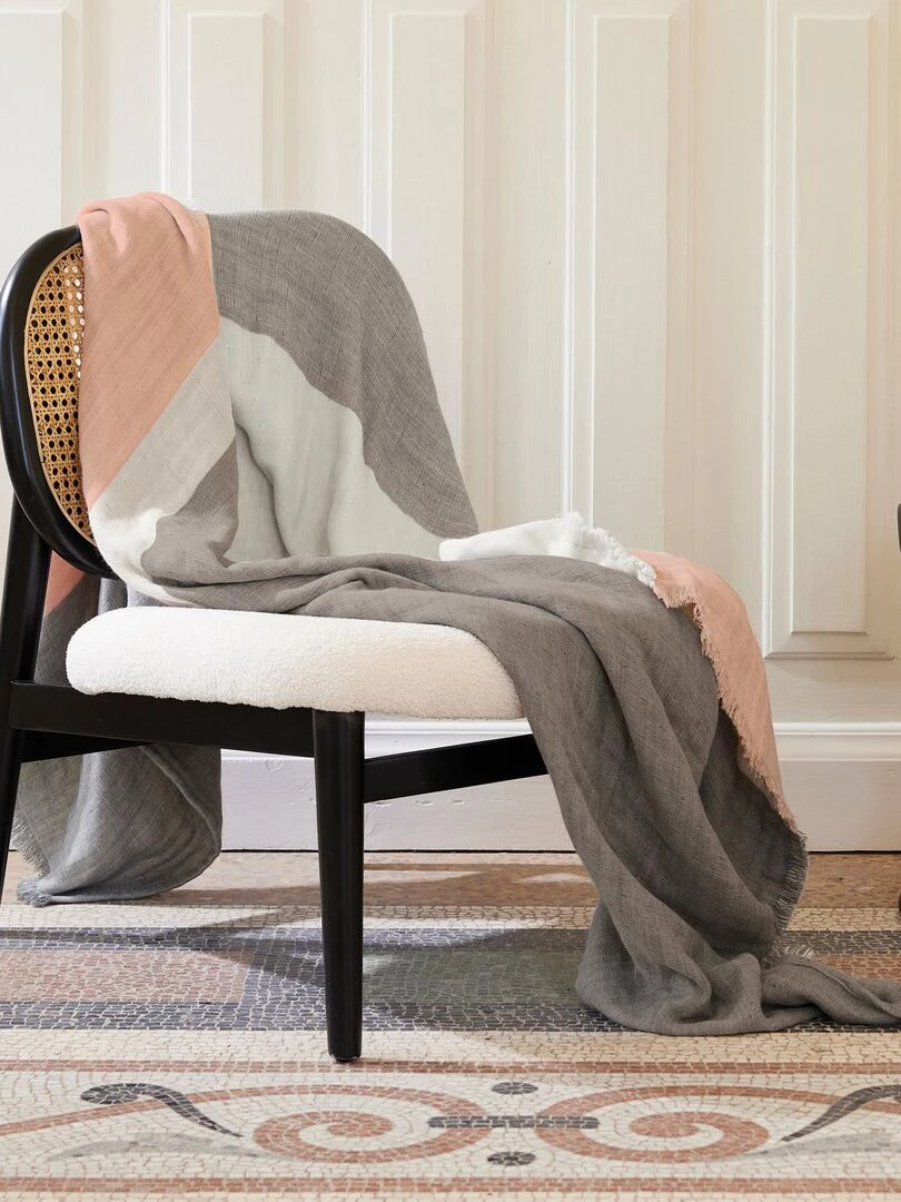 Plaid en triple gaze de coton lavé et rayé   Gris